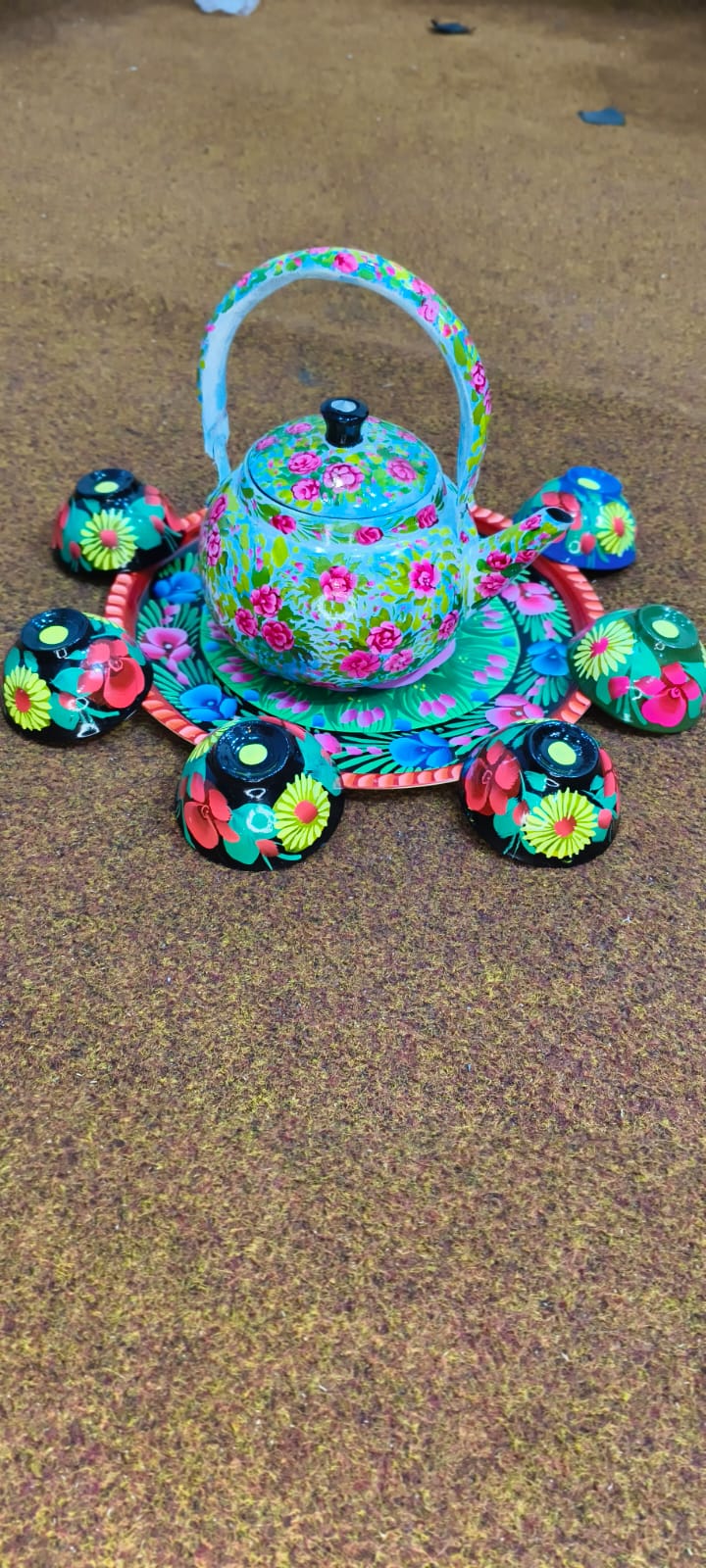 ✨ Large Cattle 4 Cups & Tray Set – Vibrant Hand-Painted Truck Art Design | Traditional & Colorful Serving Set
