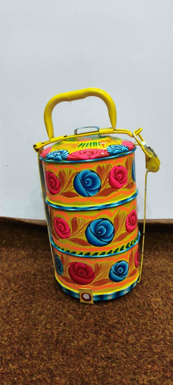 ✨ Stylish 3-Step Lunch Box with Handmade Artwork