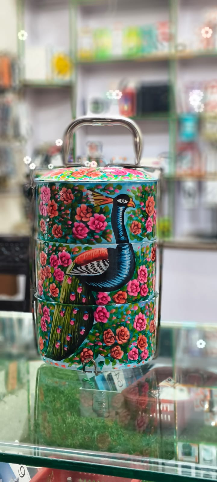 ✨ Stylish 3-Step Lunch Box with Handmade Artwork