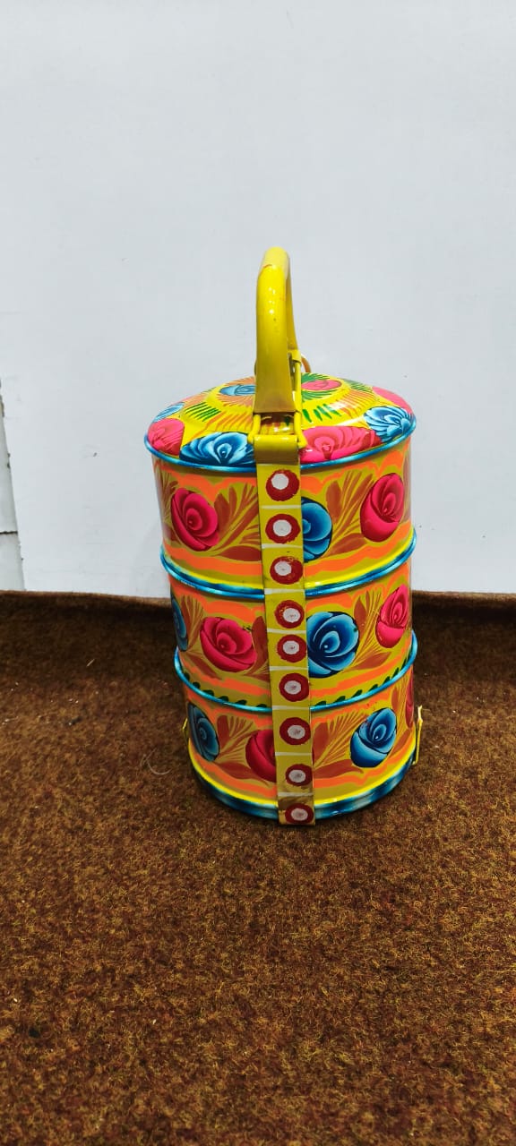 ✨ Stylish 3-Step Lunch Box with Handmade Artwork