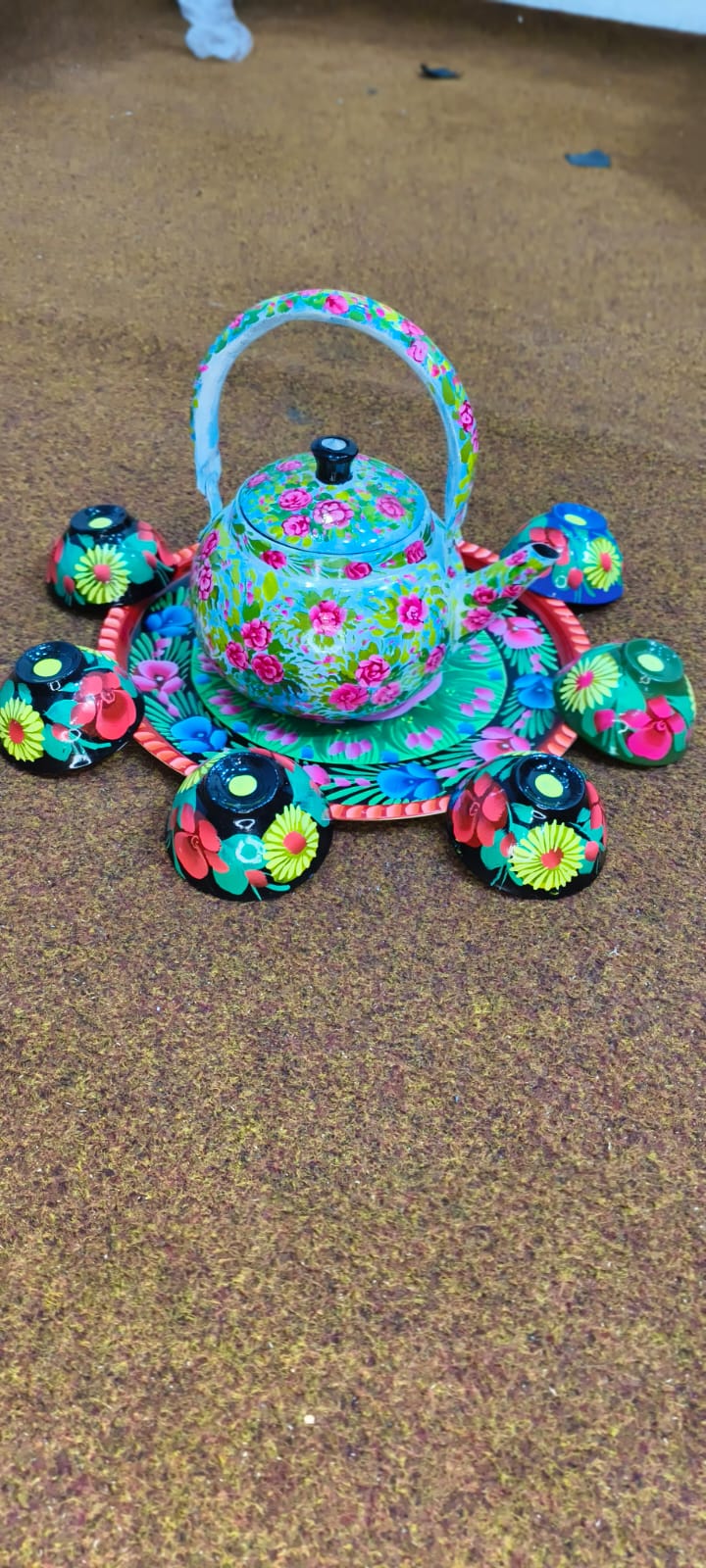 ✨ Large Cattle 4 Cups & Tray Set – Vibrant Hand-Painted Truck Art Design | Traditional & Colorful Serving Set