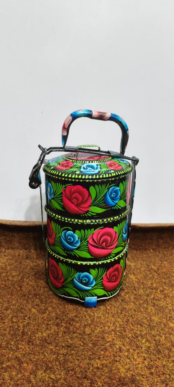 ✨ Stylish 3-Step Lunch Box with Handmade Artwork