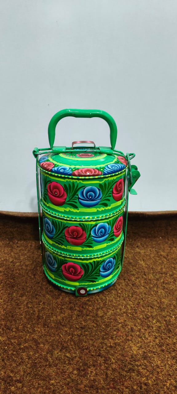 ✨ Stylish 3-Step Lunch Box with Handmade Artwork