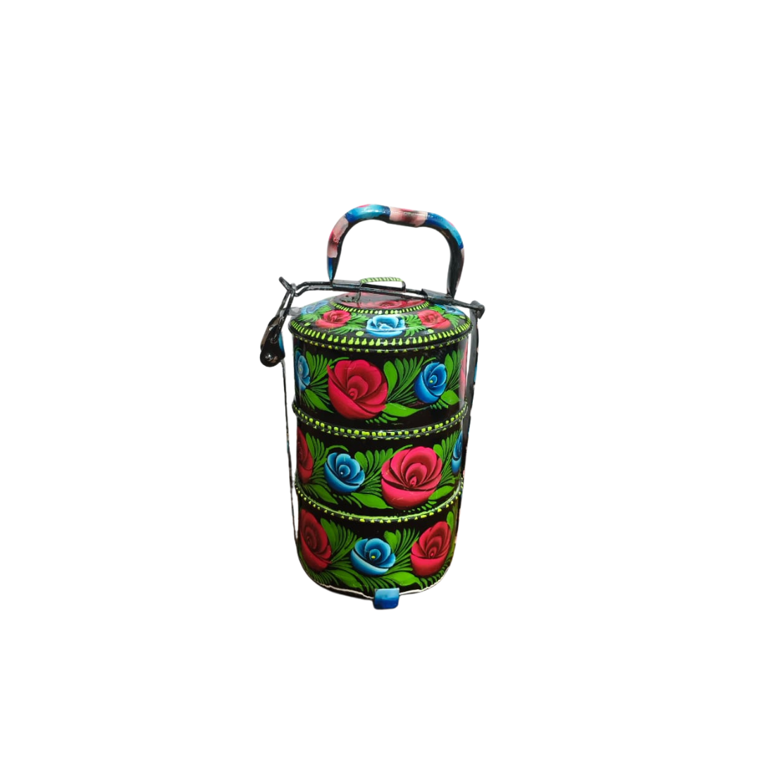 ✨ Stylish 3-Step Lunch Box with Handmade Artwork