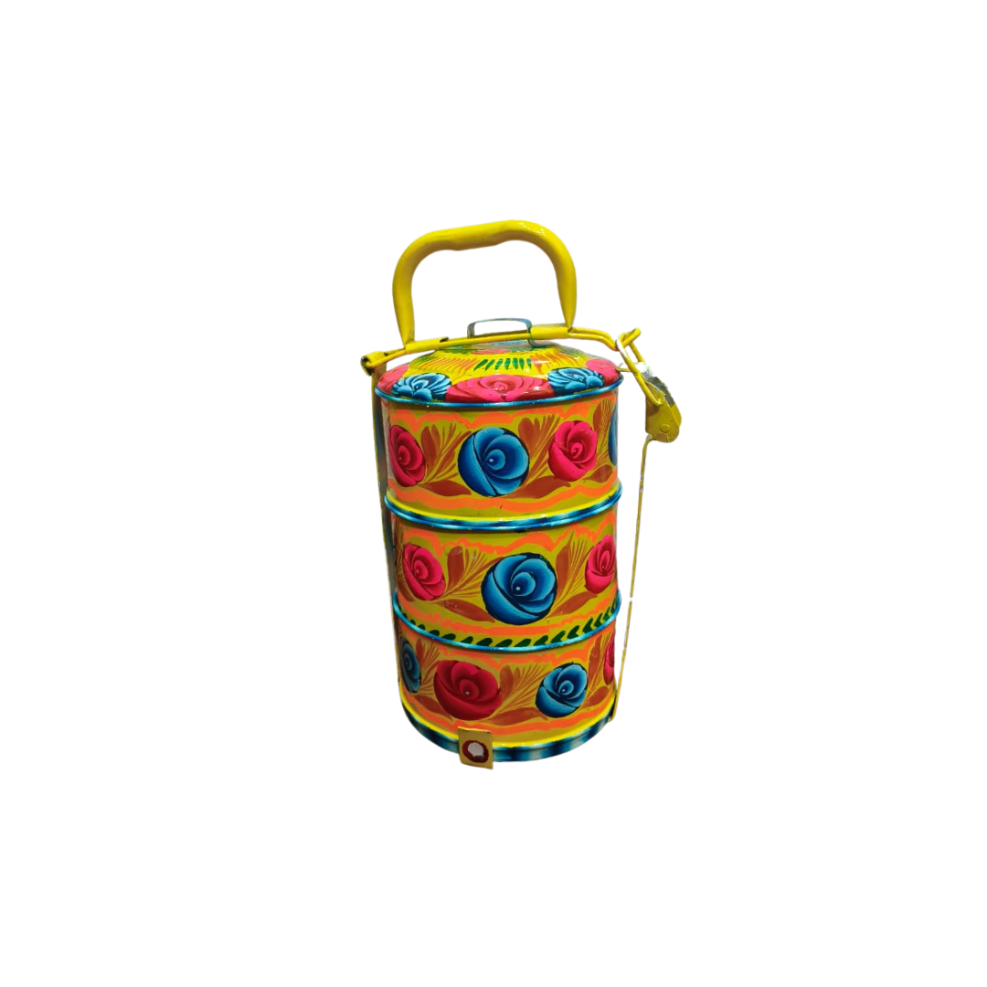 ✨ Stylish 3-Step Lunch Box with Handmade Artwork