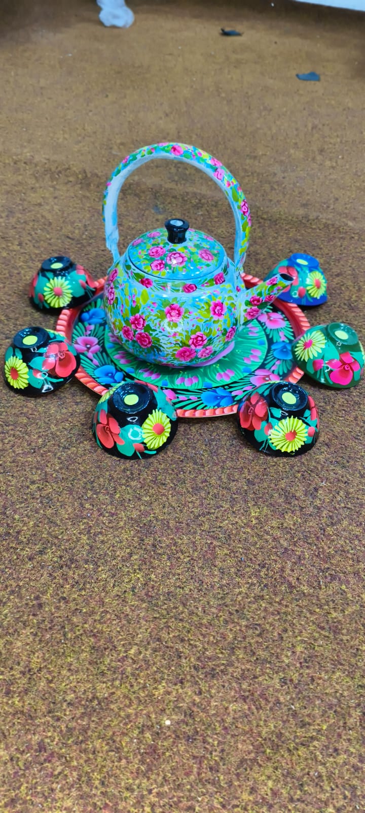 ✨ Large Cattle 4 Cups & Tray Set – Vibrant Hand-Painted Truck Art Design | Traditional & Colorful Serving Set