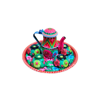 ✨ Small Cattle 4 Cups & Tray Set – Vibrant Hand-Painted Truck Art Design | Traditional & Colorful Serving Set